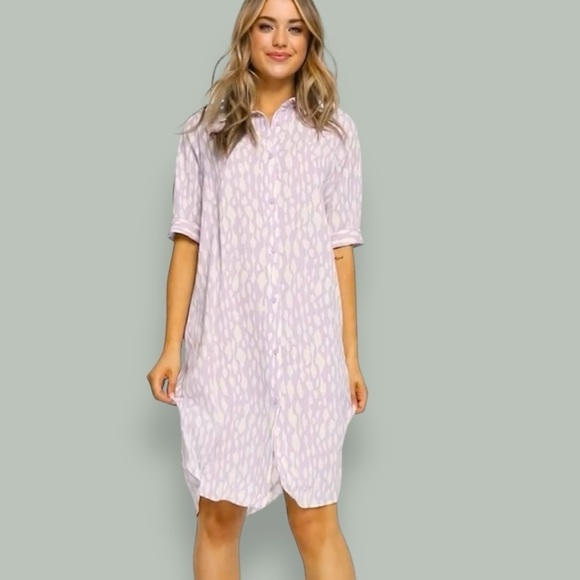 Monki Damira Midi Shirt Dress in Lilac Dot Print, Size XXS (0-2) NWT - Picture 1 of 14